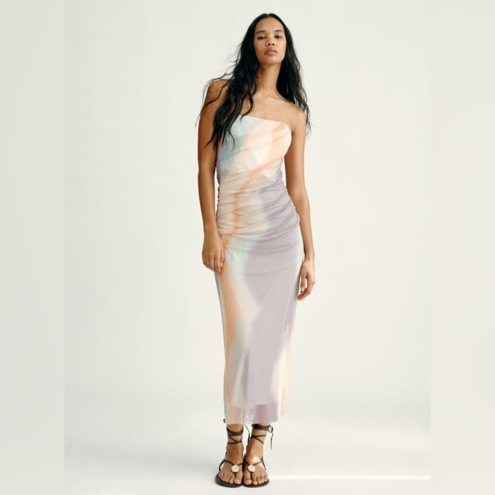 ZARA Strapless Tie Dye Print Dress
